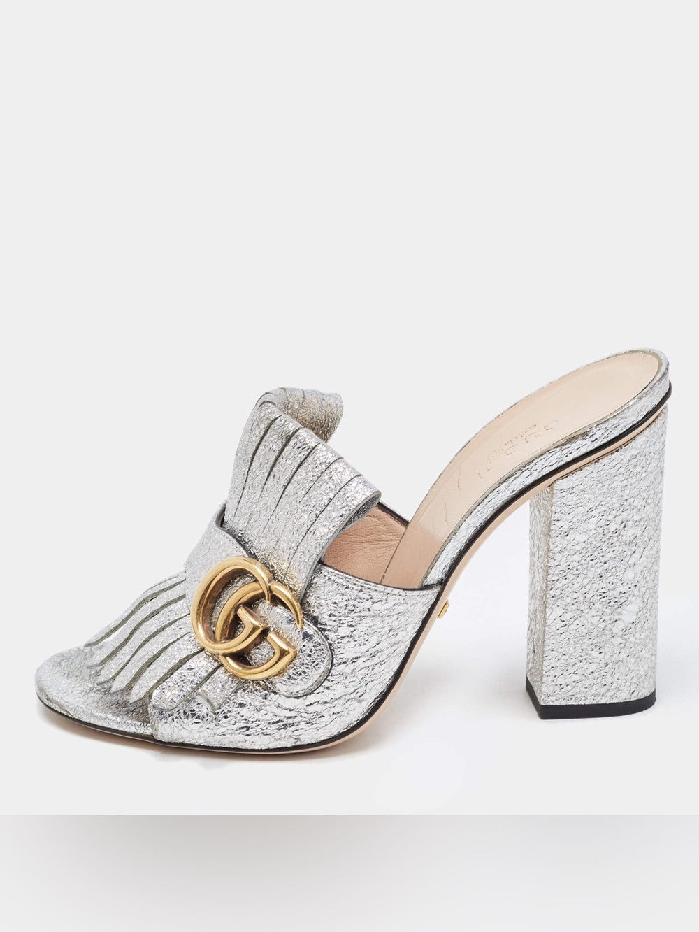 Gucci Marmont Metallic Fringe Mule Heels